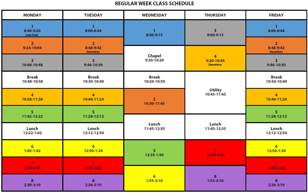 high school class schedule with five full days