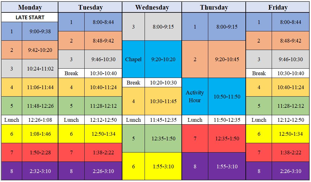 Academic Schedule - Valley Christian Schools