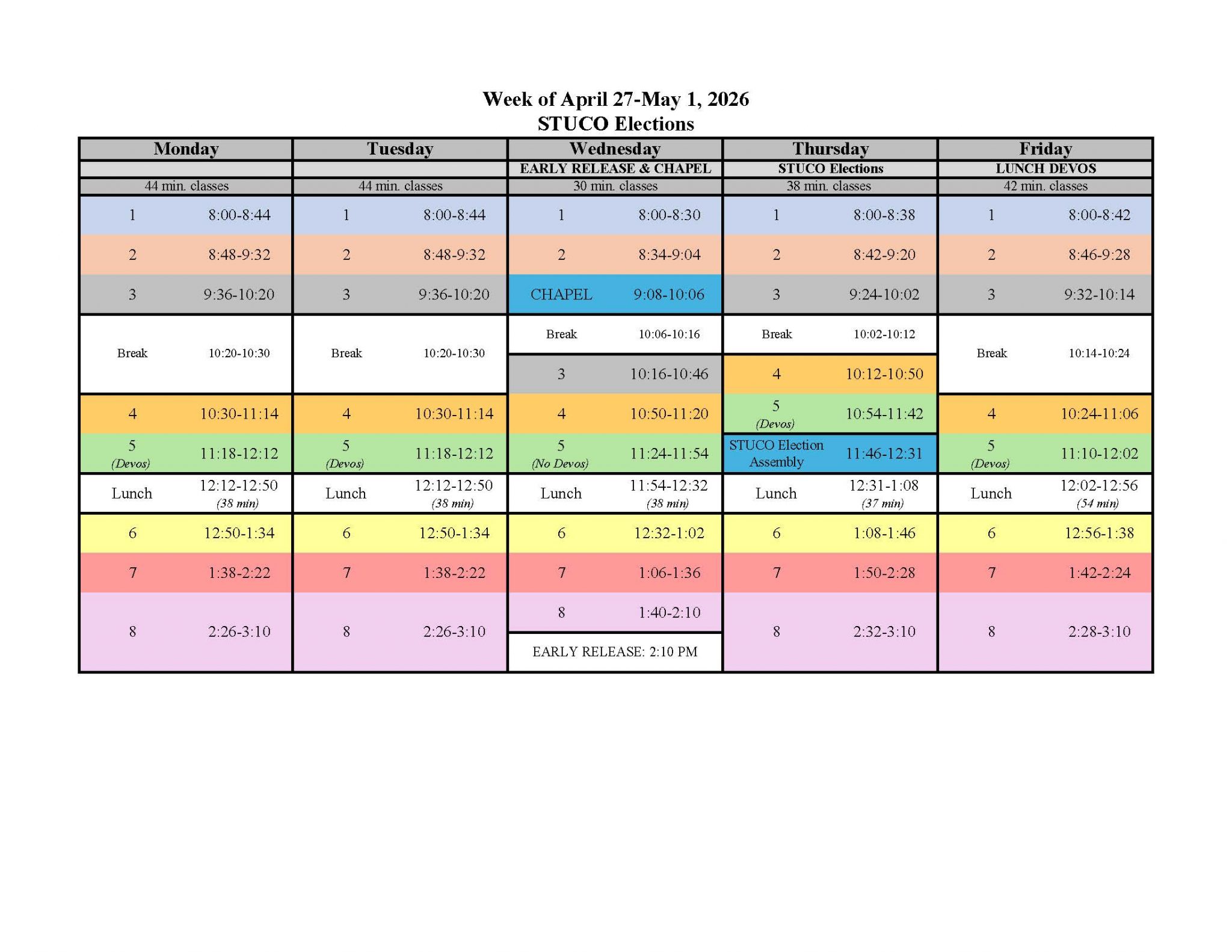 StuCo Election Assembly Bell Schedule 2526 Valley Christian Schools
